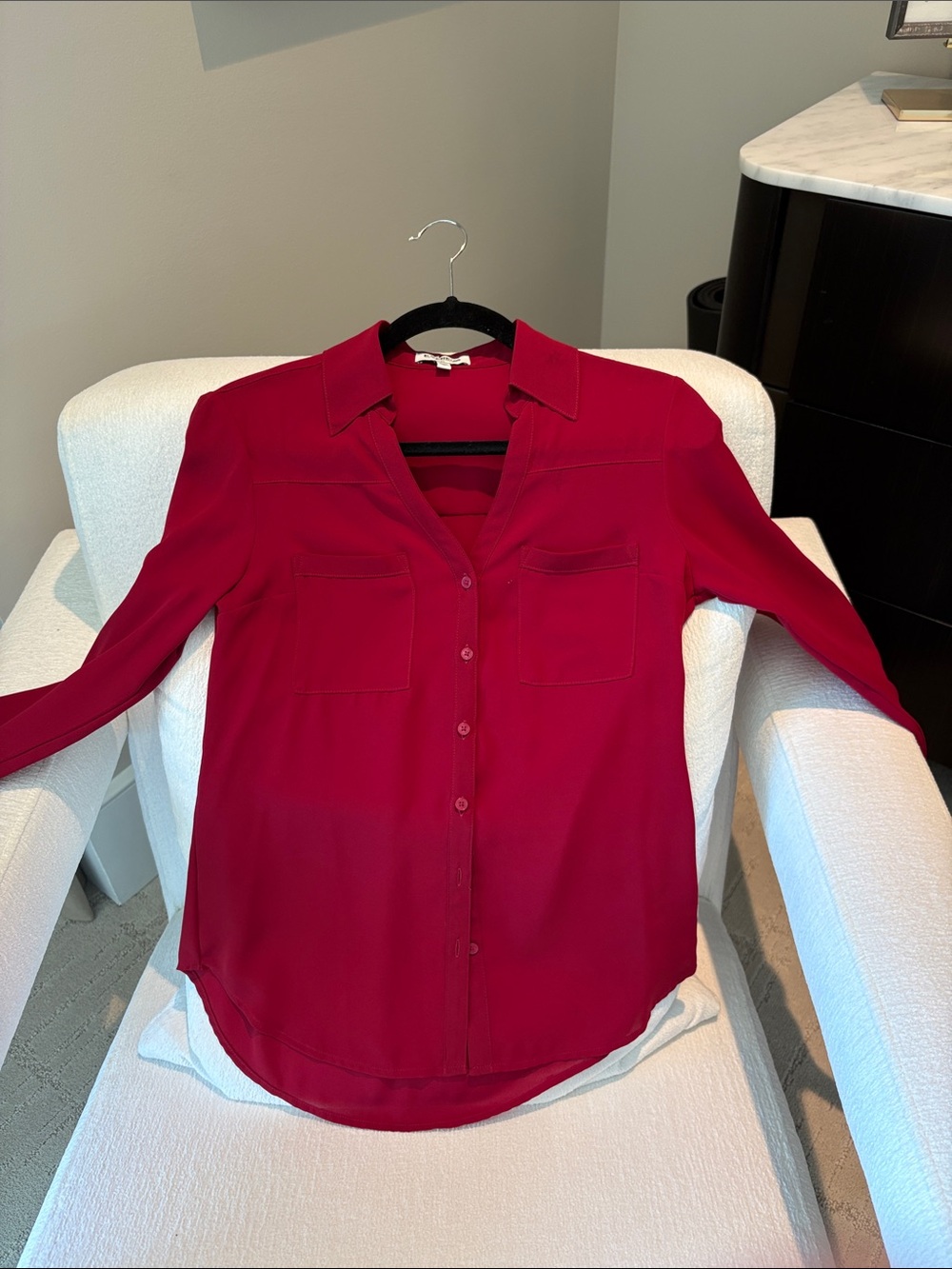 Express Women's Deep Crimson Red Button-Down Shirt